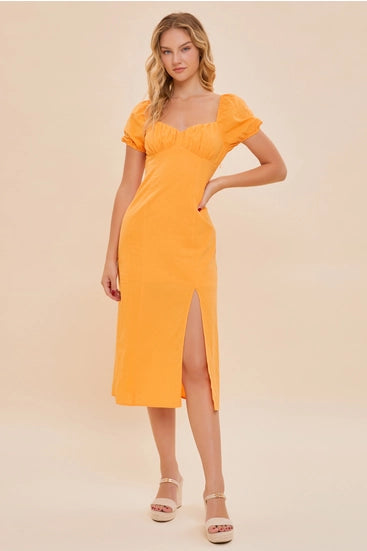 Sunkist Puff Sleeve Midi Dress