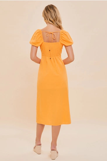 Sunkist Puff Sleeve Midi Dress