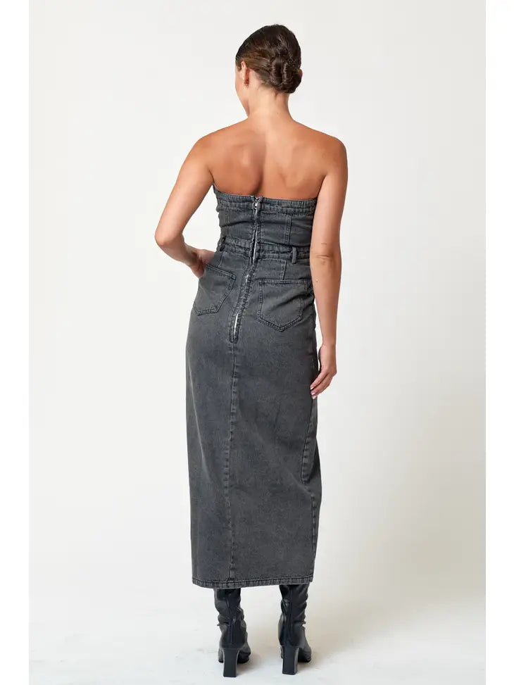 Tube Denim Midi Dress