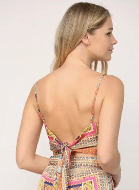 Orange/Jade/Pink Scarf Tie Back Cami Top